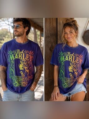 Bob Marley Graphic Short Sleeve Tee - Purple large Men’s unisex